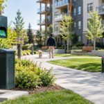 Maintained pet waste station at a clean Calgary condo property
